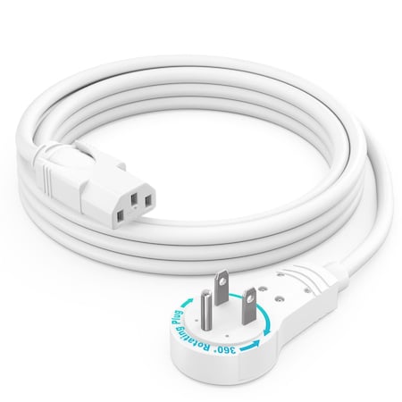Maximm 2ft 16AWG 360 degrees Flat Plug PC Monitor Power Cord NEMA 5-15P to IEC13, UL ADW-360-C13R02-16W0