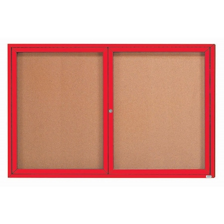 Aarco Enclosed Natural Pebble Grain Cork Bulletin Board w/ Red Powder Coated Al Frame, 48''Hx72''W DCC4872RR