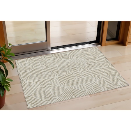 Homeroots 3' X 5' Beige And Brown Abstract Washable Indoor Outdoor Area Rug 594899