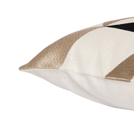 Homeroots 24" Taupe and Ivory Geometric Cotton Blend Throw Pillow With Embroidery 549425