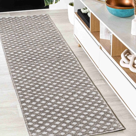 Jonathan Y Rabat High-Low Pile Mini-Diamond Trellis Dark Gray/Ivory 2 ft. x 8 ft. Indoor/Outdoor Runner Rug SBH101C-28