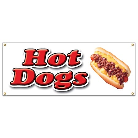 Signmission Hot Dogs Banner Heavy Duty 13 Oz Vinyl with Grommets Single Sided B-Hot Dogs