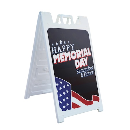 Signmission Happy Memorial Day, A-Frame & 2 Decals Installed, Heavy-Duty Plastic Frame SBHD-D-2436-30391