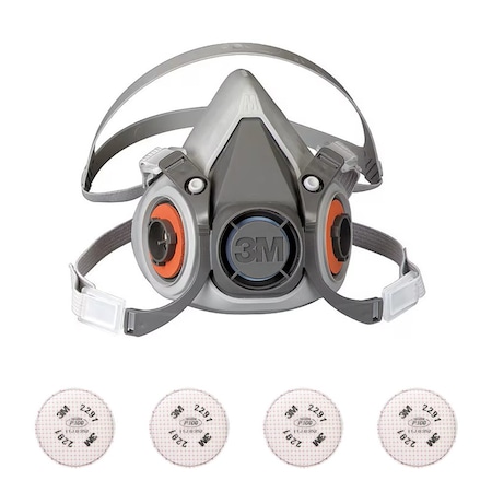 3M Half Mask Respirator Kit: 4 Cartridges Included, P100, 6000 Series, Thermoplastic Elastomer, Size M 6AD97-5WYZ4