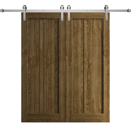 Sartodoors Modern Double Barn Door 56 x 80 inches, Ego 5006 Marble Oak, 13FT Silver Rail Track Set, Solid Pa EGO5006DB-S-DMR-56