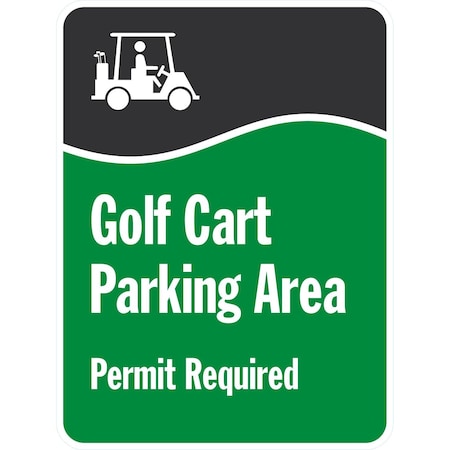 Lyle Golf Cart Parking Area. Permit Required With Graphic, 18x24, Non-Reflective, White G-10970-NA_18x24