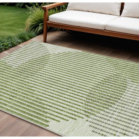 Homeroots 10' X 14' Green And Ivory Geometric Washable Indoor Outdoor Area Rug 597630