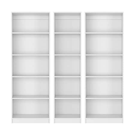Homeroots Set of Three White Wood Five Tier Modular Bookcase, 3PK 546616