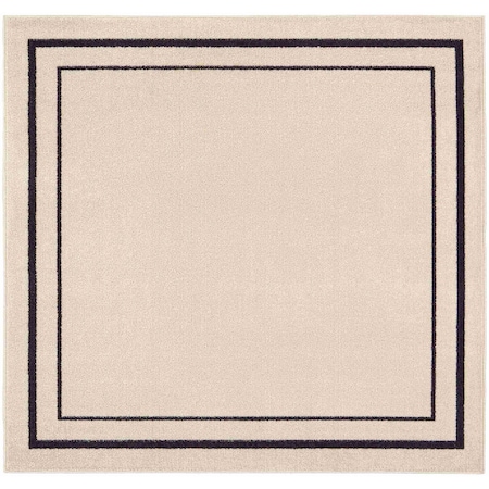 Homeroots 5' Ivory And Black Square Indoor Outdoor Area Rug 545972