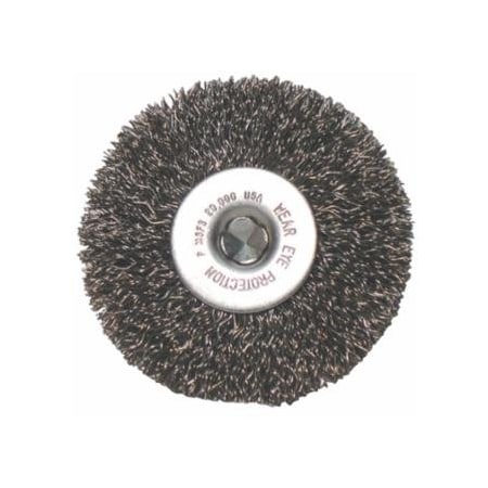 Anchor Brand Crimped Wheel Brush, 3 in dia x 1/4 in Stem x 0.0118 in, Carbon Steel Wire, Medium, Pop 102-CFX-3POP
