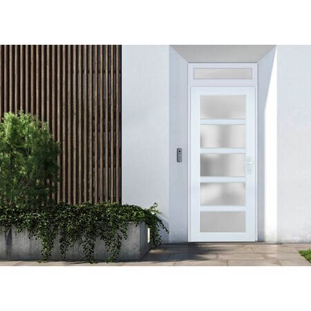 Vdomdoors Front Exterior Prehung FiberGlass Door Frosted Glass / Manux 8002 White Silk / Transom Window / Off MANUX8002EXD-WS-W30 x H80+14-LH
