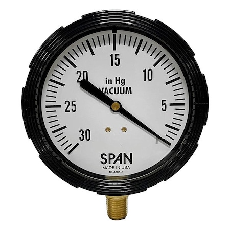 Span Industrial Pressure Gauge, 1/4 in NPT, Bottom Location LFS310-30"HG-G-QC-CERT