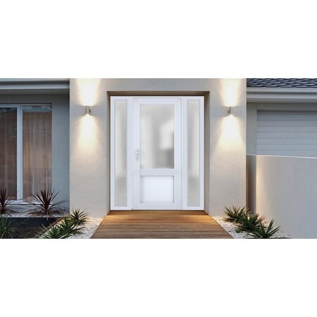 Vdomdoors Front Exterior Prehung FiberGlass Door Frosted Glass / Manux 8422 White Silk / 2 Sidelight Exterior MANUX8422EXD-WS-W16+36+14 x H80-RH