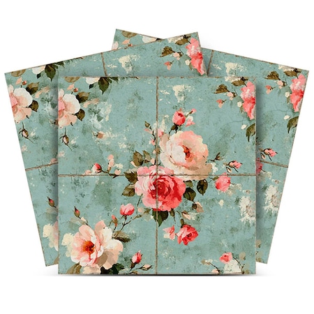 Homeroots 7" x 7" Red And Green Vinyl Arabesque Peel And Stick Removable Tiles 571315