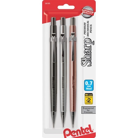 Pentel Sharp Mechanical Pencil, 0.7 mm, HB (No 2), Black Lead, Assorted Barrel Colors, PK3 P207MBP3M