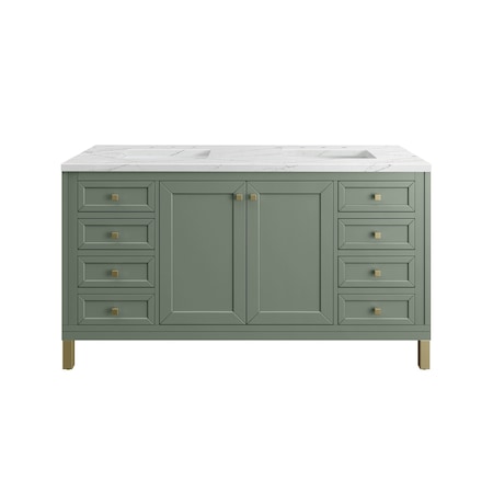 James Martin Vanities Chicago 60 in. Double Vanity, Smokey Celadon, w/ 3 CM Ethereal Noctis Silestone Top 503-V60D-SC-3ENC