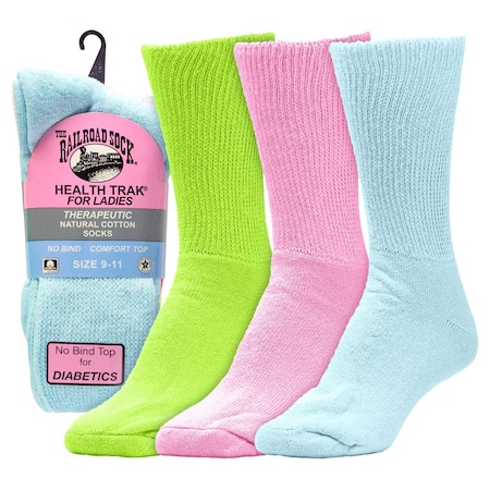 Railroad Sock Womens Crew Socks, 95% Cotton, 3% Nylon, 2% Elastic, Assorted Pastels, 5-10 W; 4 Pair-7.5 M, 3 PK 635