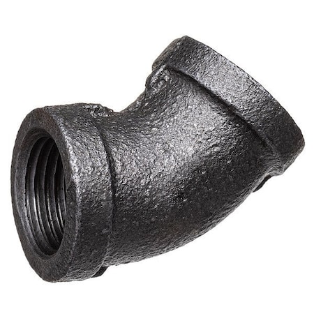 Zoro Select 45 Degrees  Elbow Black Coated Malleable Iron Pipe Fitting, 2-1/2" Pipe, Female BSPT, Class 150 793FG0