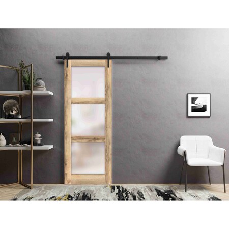 Sartodoors Sturdy Barn Door Oak 36x84 Solid Core Modern Interior QUADRO4002BD-B-DUB-3684