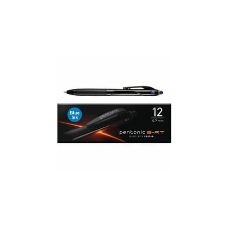 Pentonic Retractable Ballpoint Pens, 0.7 mm Fine Pen Point, Retractable, Blue Ink, Nickel Silver Tip, 48PK PEN12123