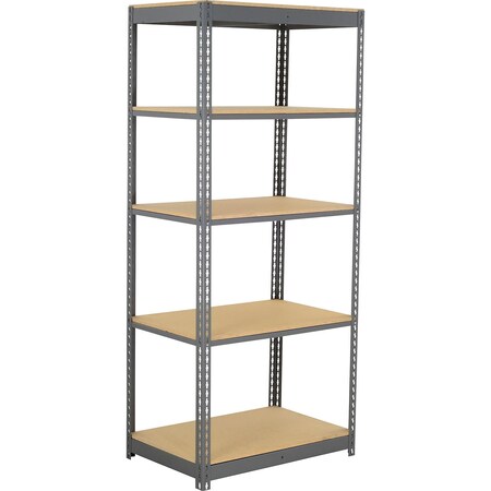 Global Industrial 5 Shelf, Commercial Duty Boltless Shelving, Starter, 36"W x 12"D x 96"H, Wood Deck 254439H