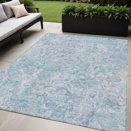 Homeroots 5' X 8' Sky Blue And Denim Blue Abstract Washable Indoor Outdoor Area Rug 588481