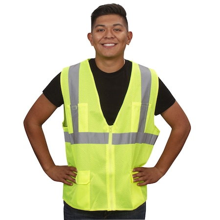 Cor-Brite Safety Vest, Lime Mesh, 2" Reflective Tape VS271P3XL