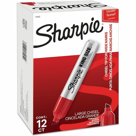 Sharpie King Size Permanent Marker, Broad Chisel Tip, Red, PK12 15002