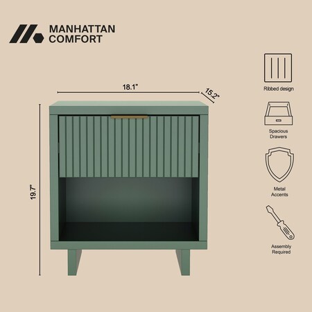 Manhattan Comfort Elara 18 in Solid Wood Nightstand in Sage Green (1-Drawer) NS1794-3