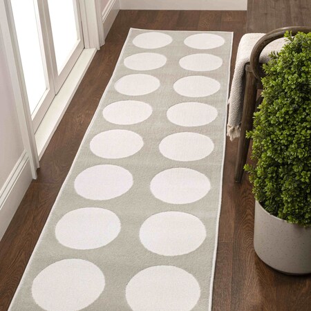 Jonathan Y Adrian Modern Geometric Circle Dot High-Low Beige/Cream 2 ft. x 8 ft. Runner Rug SND105A-28