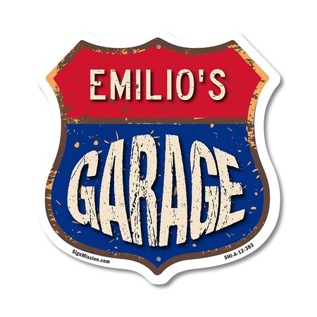 Signmission Emilio's Garage, 12 Inch X 12 Inch, Aluminum Metal Sign SHI-A-12-383-EMILIO