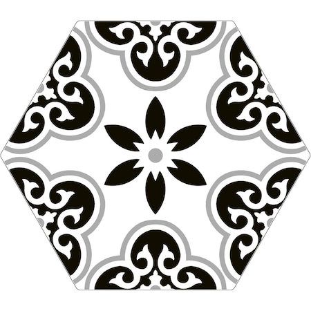 Andova Tiles Trafale Duxbury Grey 8-in. x 9-in. Hexagon Encaustic Matte Porcelain Floor & Wall Tile, 25PK ANDTRA1275