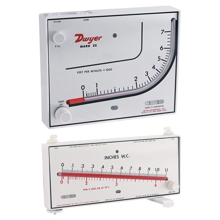Dwyer Instruments Molded plastic manometer, range .1-0-1.0" w.c., red fluid, .826 sp. gr. MARK II 40-1