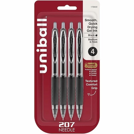 Uniball TM 207 Needle Gel Pens - 0.7 mm Medium Needle Pen Point - Refillable - Retractable - Black, 6PK 1738430