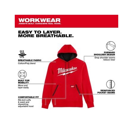 Milwaukee Hand Trucks FreeFlex XL Long Sleeve Unisex Hooded Hoodie Red 352R-XL