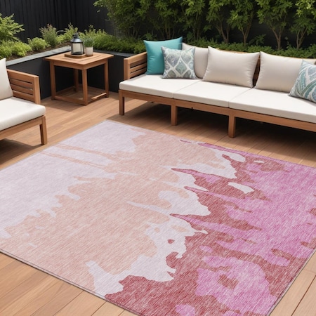 Homeroots 10' X 14' Blush And Pink Abstract Washable Indoor Outdoor Area Rug 613625