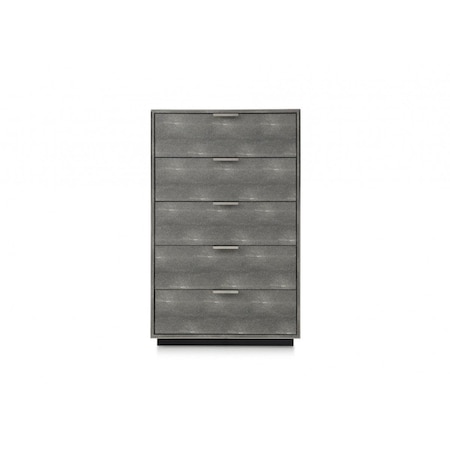 Homeroots 30" Grey Manufactured Wood + Solid Wood And Stainless Steel Five Drawer Chest 491548