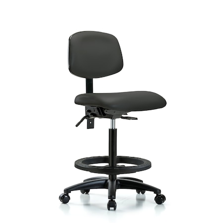 Blue Ridge Ergonomics Chair, Fabric, Med Bench, Chr CF Glides, Nav, No Arms, 26" to 35" Height, Charcoal BR-VHBCH-RG-T1-A0-BF-RC-8605