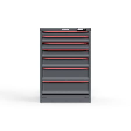 Strong Hold 7 drawer cabinet - (1x 2ft, 2x 3ft, 1x 4ft, 1x 5ft, 2x 7ft) - Red accents - E-Lock w/ Tracking S3044-PPTAS-0702DS