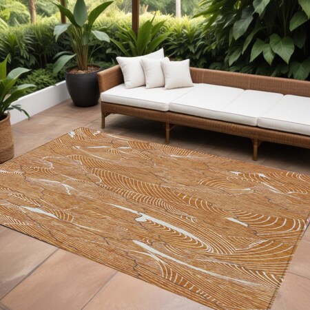 Homeroots 9' X 12' Copper Brown And Ivory Abstract Washable Indoor Outdoor Area Rug 601090