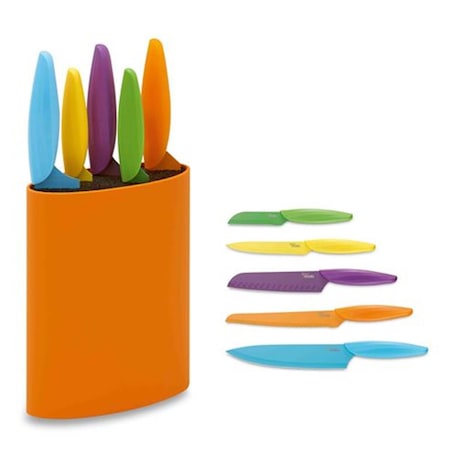 Ausonia 5 Colored Knives with Orange Oval Block A096423