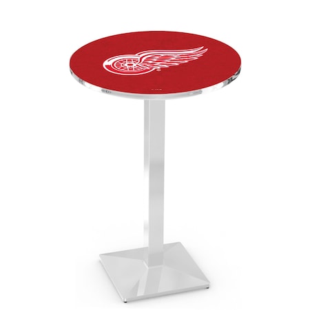 Holland Bar Stool Co 36" Chrome Detroit Red Wings Pub Table, 36" dia. Top L217C3636DetRed