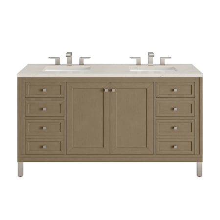 James Martin Vanities Chicago 60" Dbl Vanity, Walnut Whisper, w/ 3 CM Siberian Silestone Top w/FreePower Wireless Charger 503-V60D-WLW-FSFR