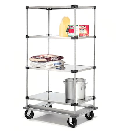 Global Industrial Nexel Stainless Steel Shelf Truck w/Dolly Base, 1600 lb. Capacity, 48"L x 24"W x 93"H 242012