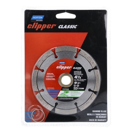 Norton Clipper Saw Blade, 4-1/2 in Dia, 5/8 in Arbor, Diamond Cutting Edge 7660702789