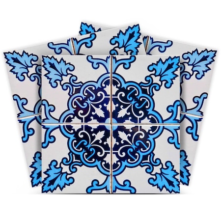 Homeroots 6" X 6" Blue Nelly Removable Peel and Stick Tiles 400288