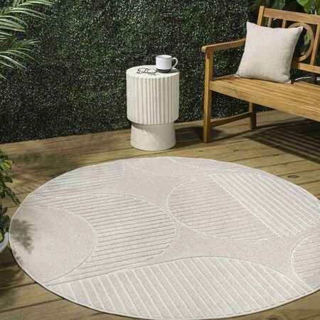 Jonathan Y Nordby High-Low Geometric Arch Scandi Striped Ivory/Cream 5 ft Round Indoor/Outdoor Area Rug SCN104B-5R