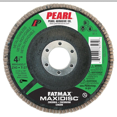 Pearl Fatmax Zirconia Maxidisc 4-1/2 x 7/8 Z40 T-27 MAX4540ZJ7
