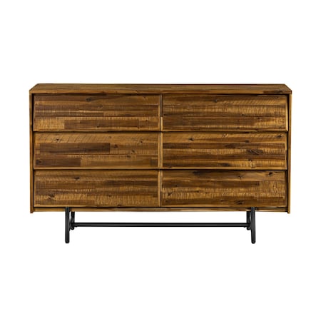 Homeroots 57" Brown and Black Solid Wood Six Drawer Double Dresser 518627