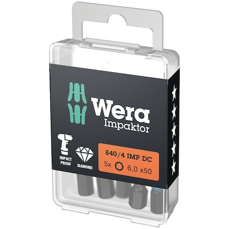 Wera 840/4 IMP DC Hex-Plus DIY Impaktor bits, 6 x 50 mm, 5 pieces 5057646001